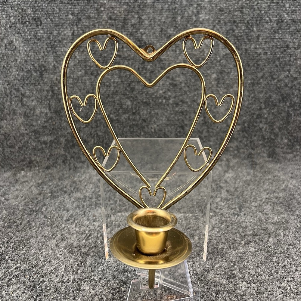 Vintage 8" Brass Plated Metal Heart Candle Holder Wall Sconces Home Interior